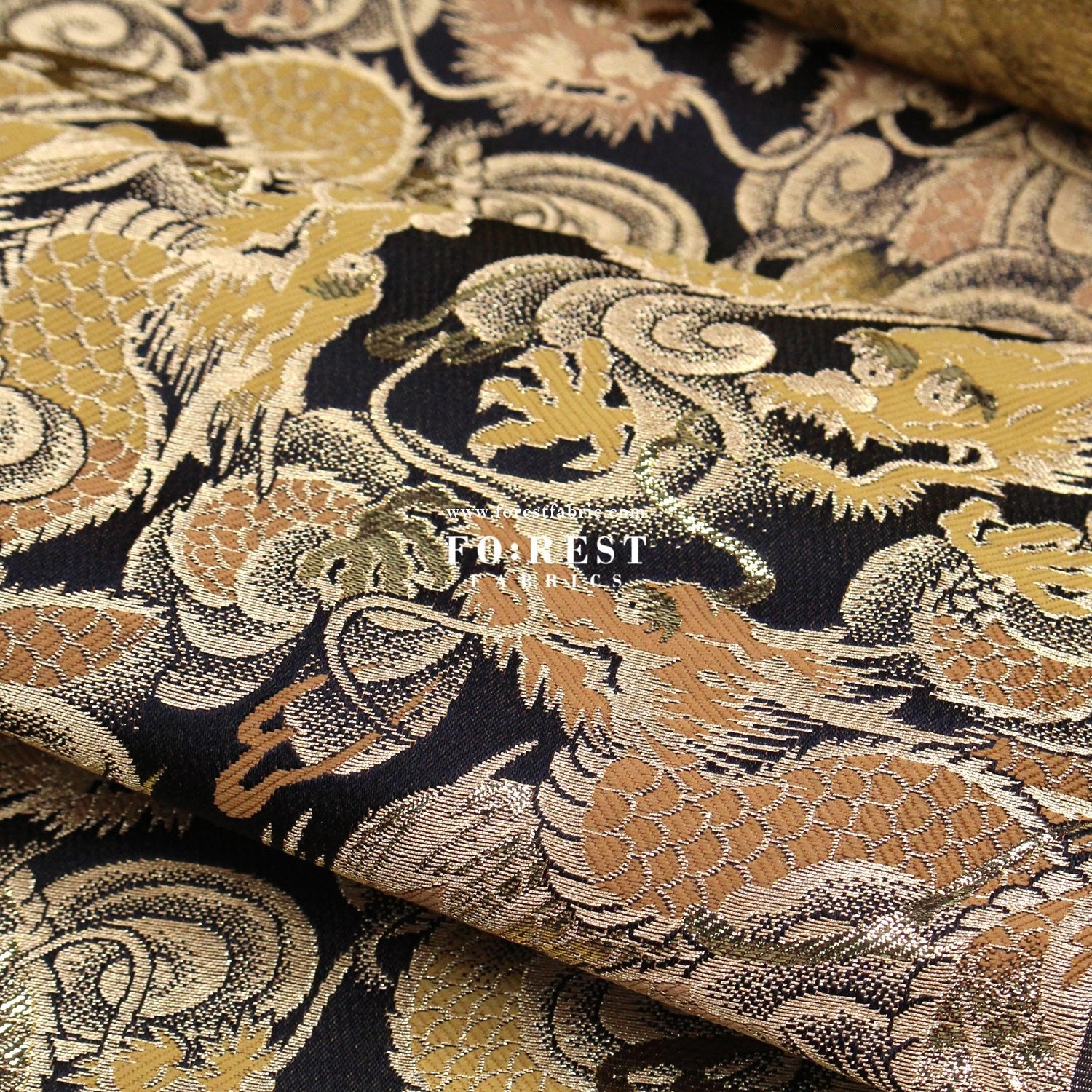 Gold Brocade - Dragon fabric Gold Black - FO:REST Fabric 布恩堂Liberty fabrictana lawnjapanese fabricykk zipper