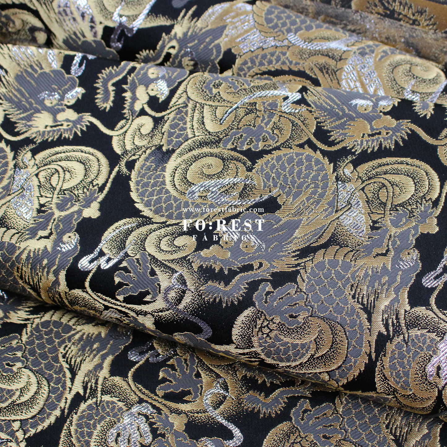 Gold Brocade - Dragon fabric Gold Silver - FO:REST Fabric 布恩堂Liberty fabrictana lawnjapanese fabricykk zipper