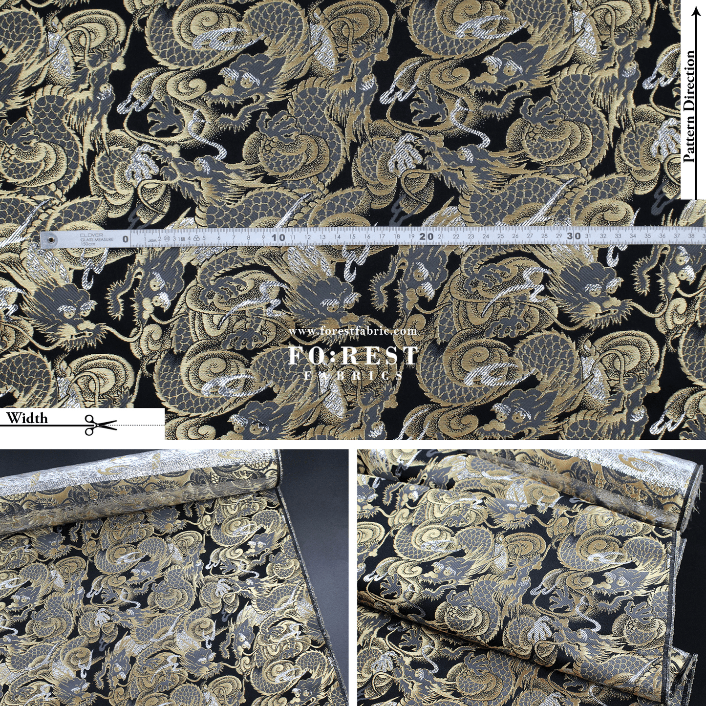 Gold Brocade - Dragon fabric Gold Silver - FO:REST Fabric 布恩堂Liberty fabrictana lawnjapanese fabricykk zipper
