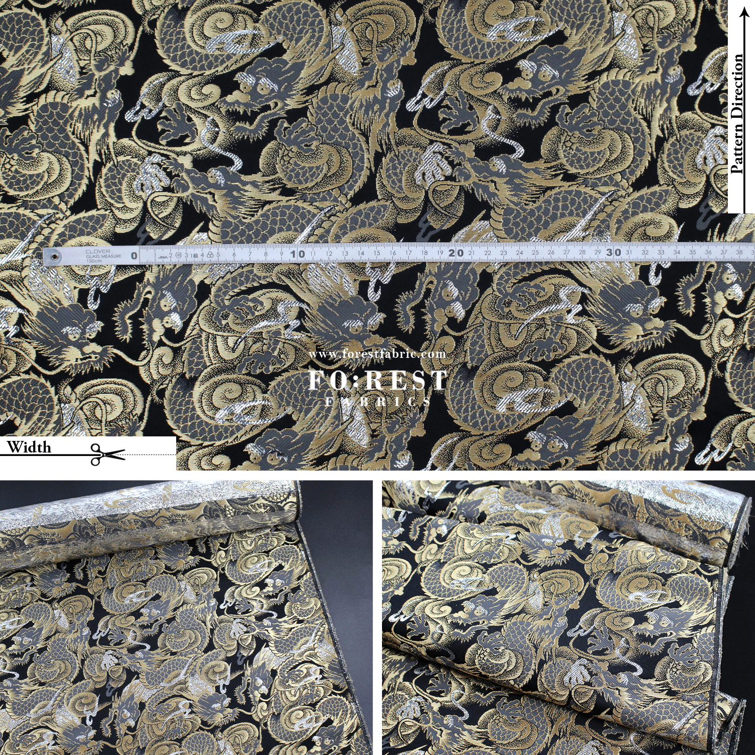 Gold Brocade - Dragon fabric Gold Silver - FO:REST Fabric 布恩堂Liberty fabrictana lawnjapanese fabricykk zipper