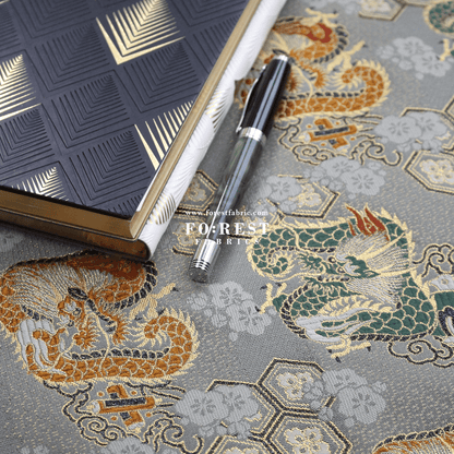 Gold Brocade - Dragon 六甲龍 fabric Gray - FO:REST Fabric 布恩堂Liberty fabrictana lawnjapanese fabricykk zipper