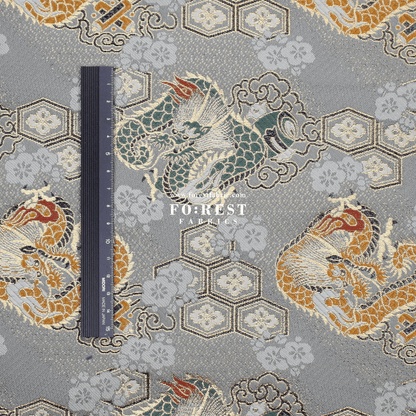 Gold Brocade - Dragon 六甲龍 fabric Gray - FO:REST Fabric 布恩堂Liberty fabrictana lawnjapanese fabricykk zipper