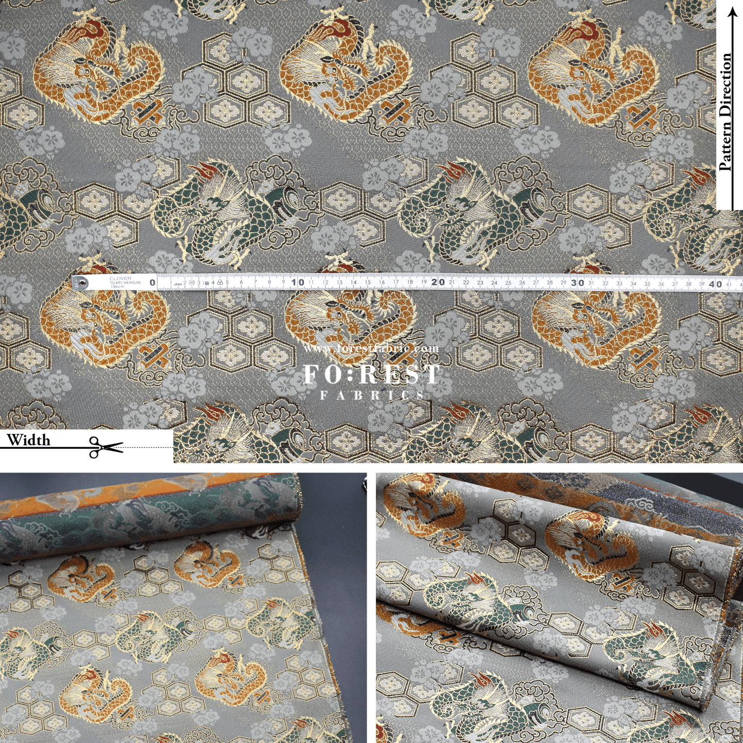 Gold Brocade - Dragon 六甲龍 fabric Gray - FO:REST Fabric 布恩堂Liberty fabrictana lawnjapanese fabricykk zipper