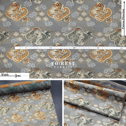 Gold Brocade - Dragon 六甲龍 fabric Gray - FO:REST Fabric 布恩堂Liberty fabrictana lawnjapanese fabricykk zipper