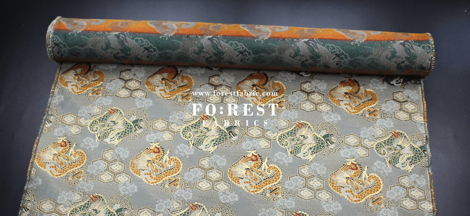Gold Brocade - Dragon 六甲龍 fabric Gray - FO:REST Fabric 布恩堂Liberty fabrictana lawnjapanese fabricykk zipper
