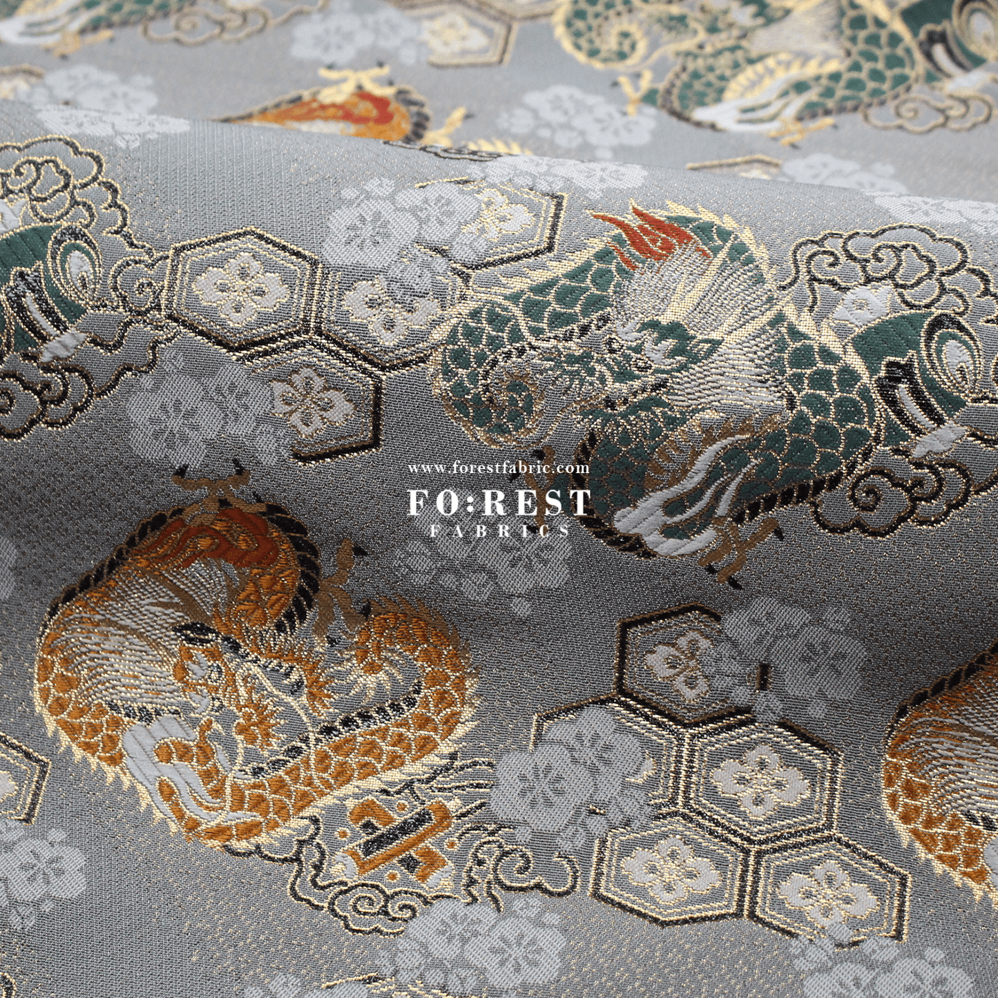 Gold Brocade - Dragon 六甲龍 fabric Gray - FO:REST Fabric 布恩堂Liberty fabrictana lawnjapanese fabricykk zipper