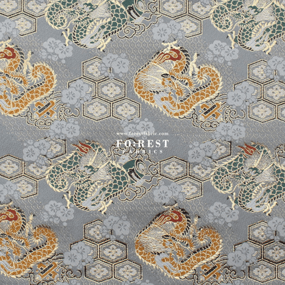 Gold Brocade - Dragon 六甲龍 fabric Gray - FO:REST Fabric 布恩堂Liberty fabrictana lawnjapanese fabricykk zipper