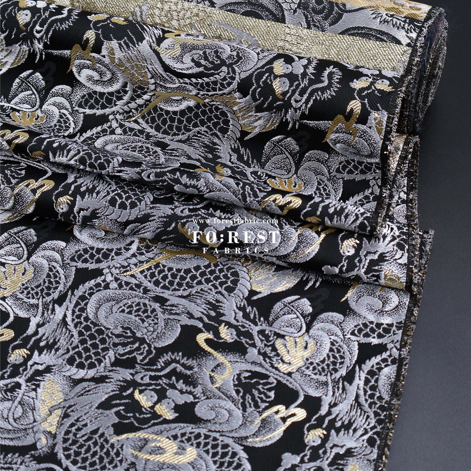 Gold Brocade - Dragon fabric GrayGold - FO:REST Fabric 布恩堂Liberty fabrictana lawnjapanese fabricykk zipper