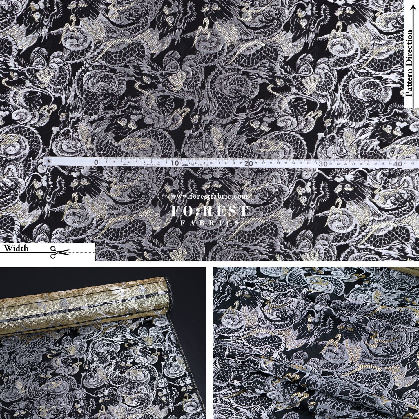 Gold Brocade - Dragon fabric GrayGold - FO:REST Fabric 布恩堂Liberty fabrictana lawnjapanese fabricykk zipper