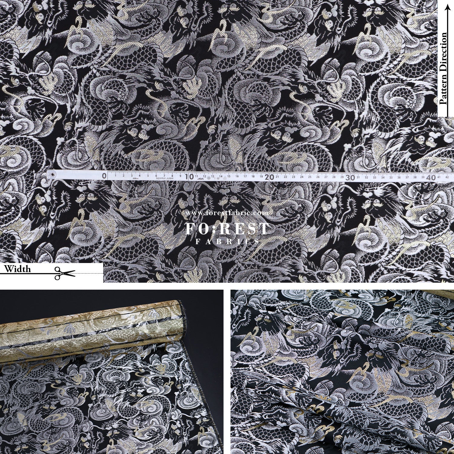 Gold Brocade - Dragon fabric GrayGold - FO:REST Fabric 布恩堂Liberty fabrictana lawnjapanese fabricykk zipper