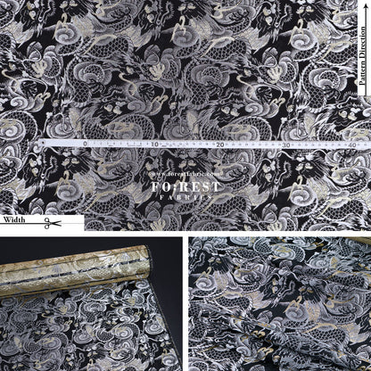 Gold Brocade - Dragon fabric GrayGold - FO:REST Fabric 布恩堂Liberty fabrictana lawnjapanese fabricykk zipper