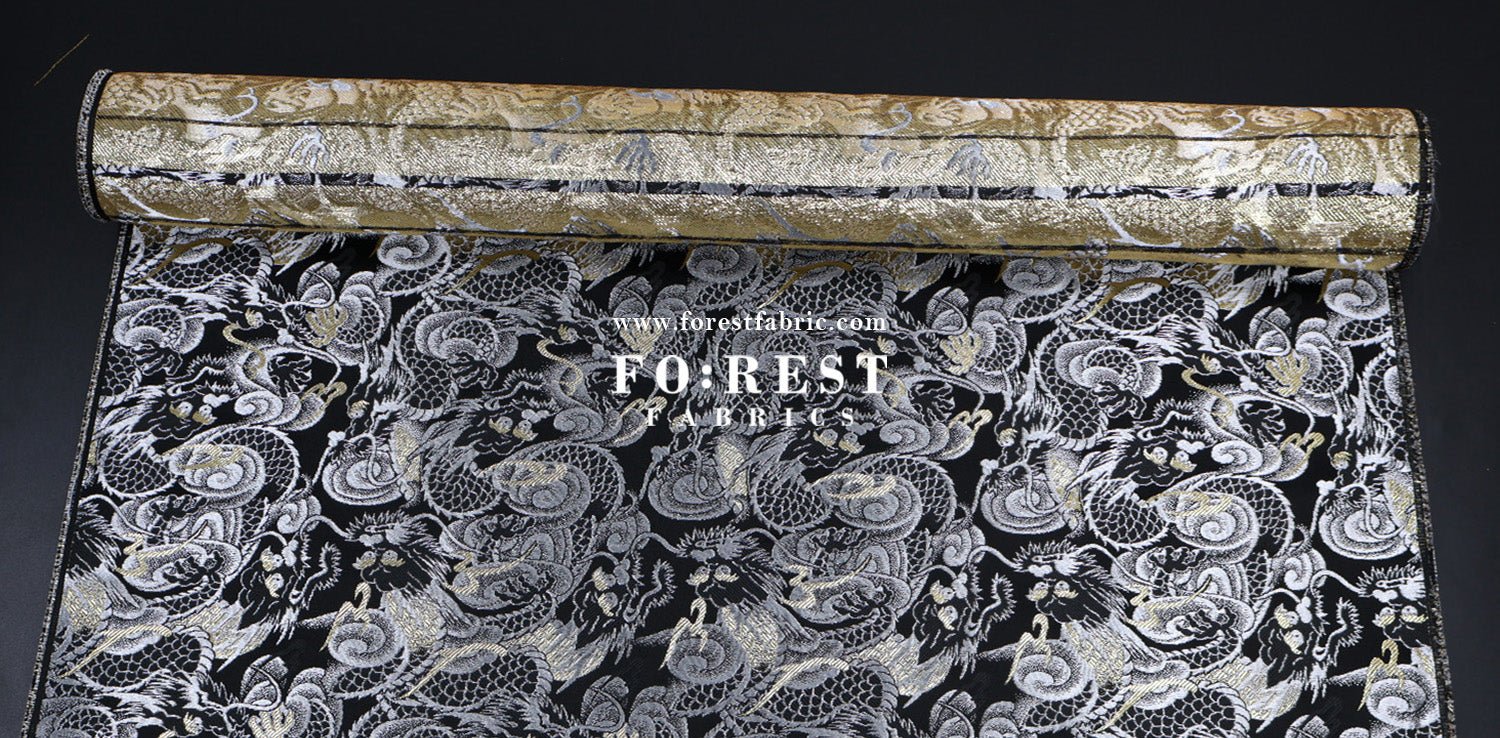Gold Brocade - Dragon fabric GrayGold - FO:REST Fabric 布恩堂Liberty fabrictana lawnjapanese fabricykk zipper