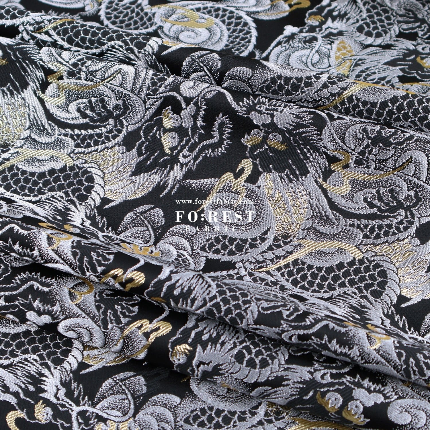 Gold Brocade - Dragon fabric GrayGold - FO:REST Fabric 布恩堂Liberty fabrictana lawnjapanese fabricykk zipper