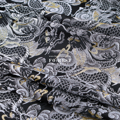 Gold Brocade - Dragon fabric GrayGold - FO:REST Fabric 布恩堂Liberty fabrictana lawnjapanese fabricykk zipper