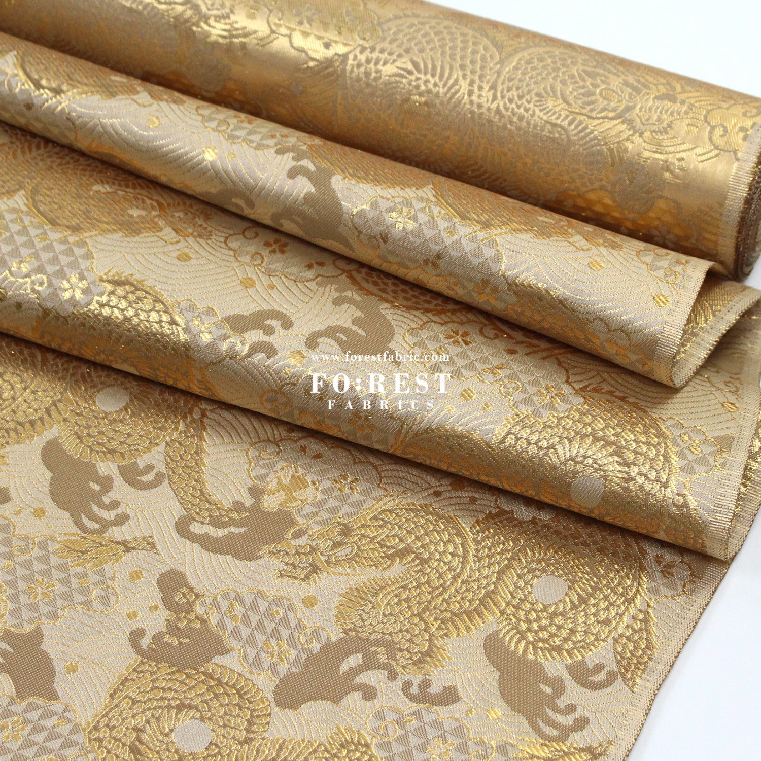 Gold Brocade - 火闘龍dragon fabric - FO:REST Fabric 布恩堂Liberty fabrictana lawnjapanese fabricykk zipper