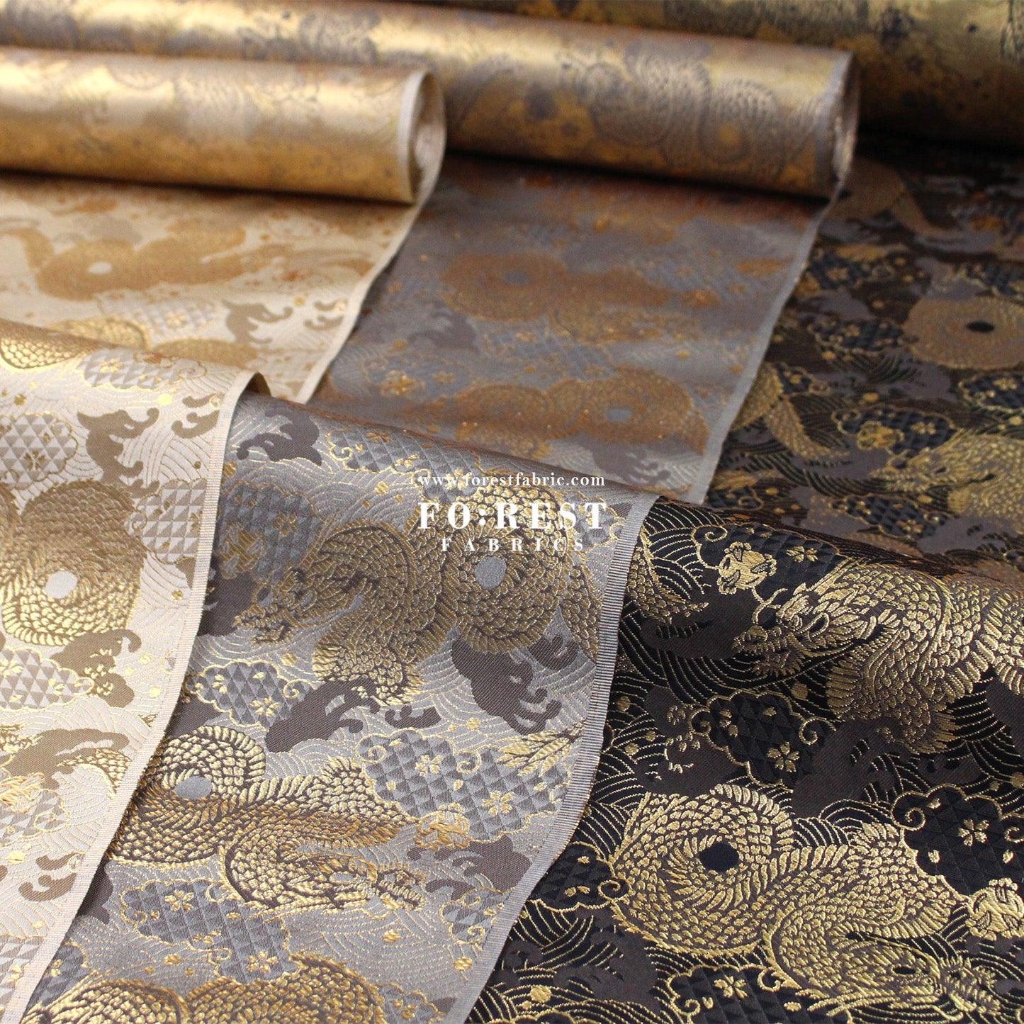 Gold Brocade - 火闘龍dragon fabric - FO:REST Fabric 布恩堂Liberty fabrictana lawnjapanese fabricykk zipper