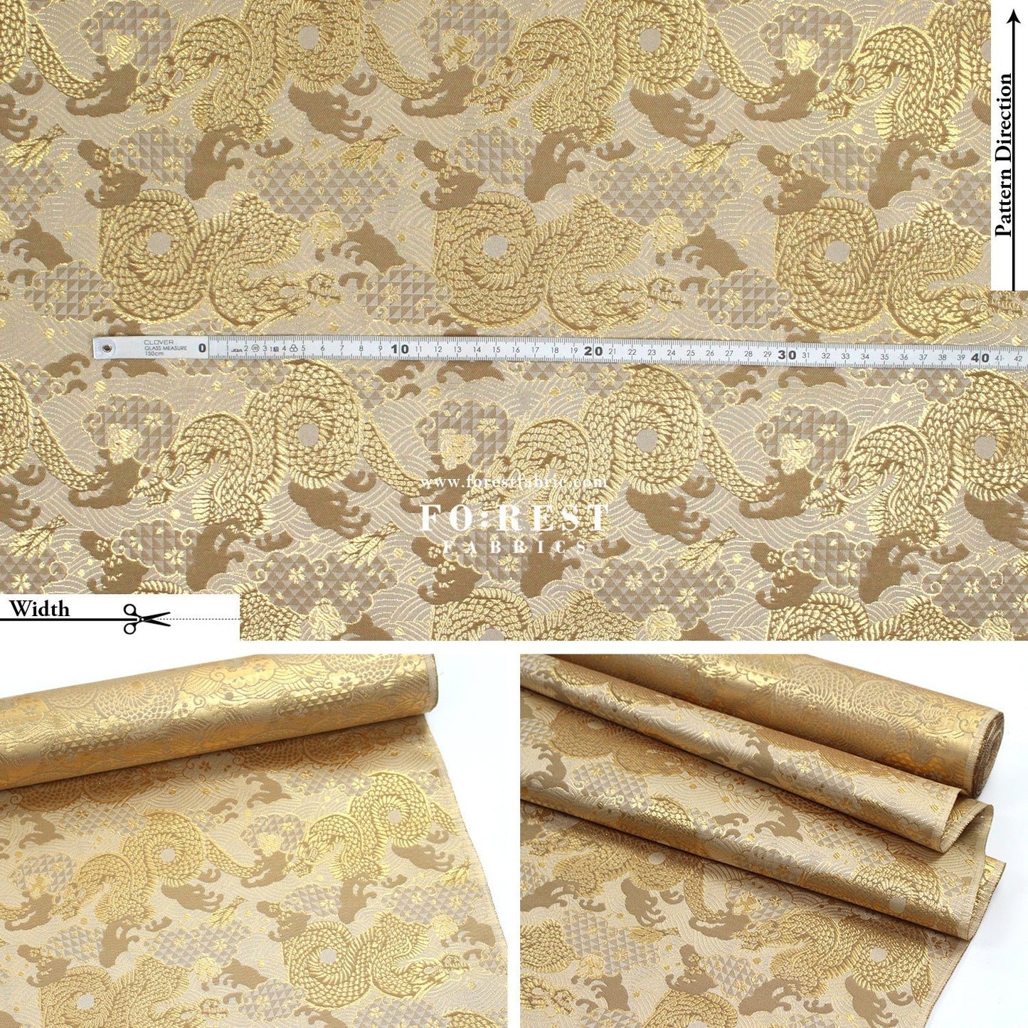 Gold Brocade - 火闘龍dragon fabric - FO:REST Fabric 布恩堂Liberty fabrictana lawnjapanese fabricykk zipper