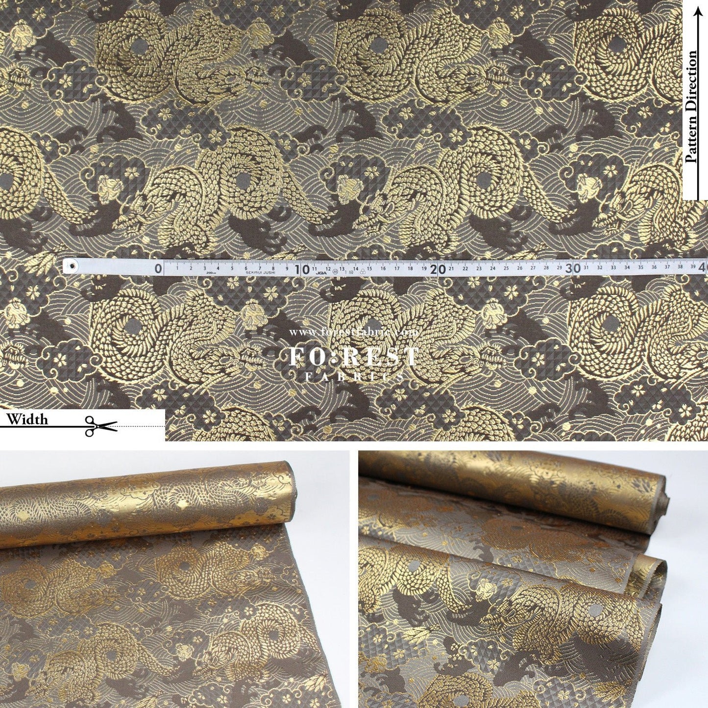Gold Brocade - 火闘龍dragon fabric - FO:REST Fabric 布恩堂Liberty fabrictana lawnjapanese fabricykk zipper