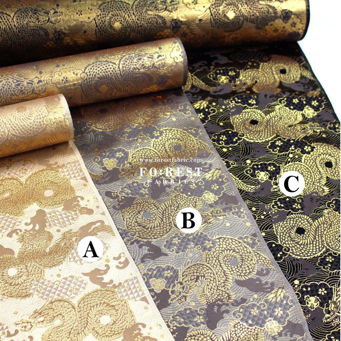 Gold Brocade - 火闘龍dragon fabric - FO:REST Fabric 布恩堂Liberty fabrictana lawnjapanese fabricykk zipper