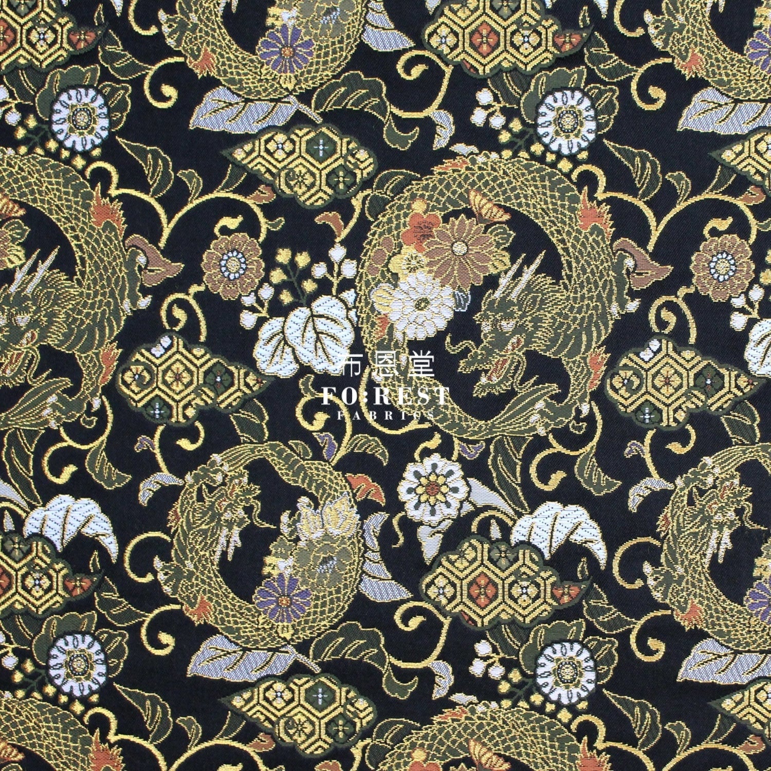 Gold Brocade - Dragon Flower fabric Black – FO:REST Fabric 布恩堂