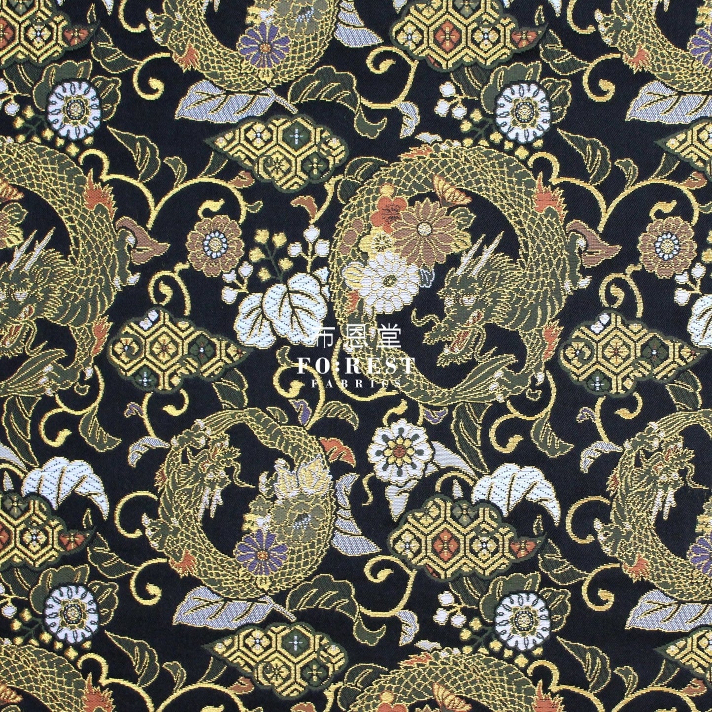 Gold Brocade - Dragon Flower fabric Black - FO:REST Fabric 布恩堂Liberty fabrictana lawnjapanese fabricykk zipper