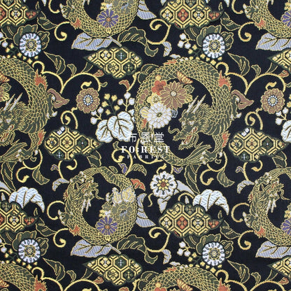 Gold Brocade - Dragon Flower fabric Black - FO:REST Fabric 布恩堂Liberty fabrictana lawnjapanese fabricykk zipper
