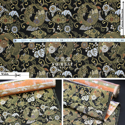 Gold Brocade - Dragon Flower fabric Black - FO:REST Fabric 布恩堂Liberty fabrictana lawnjapanese fabricykk zipper