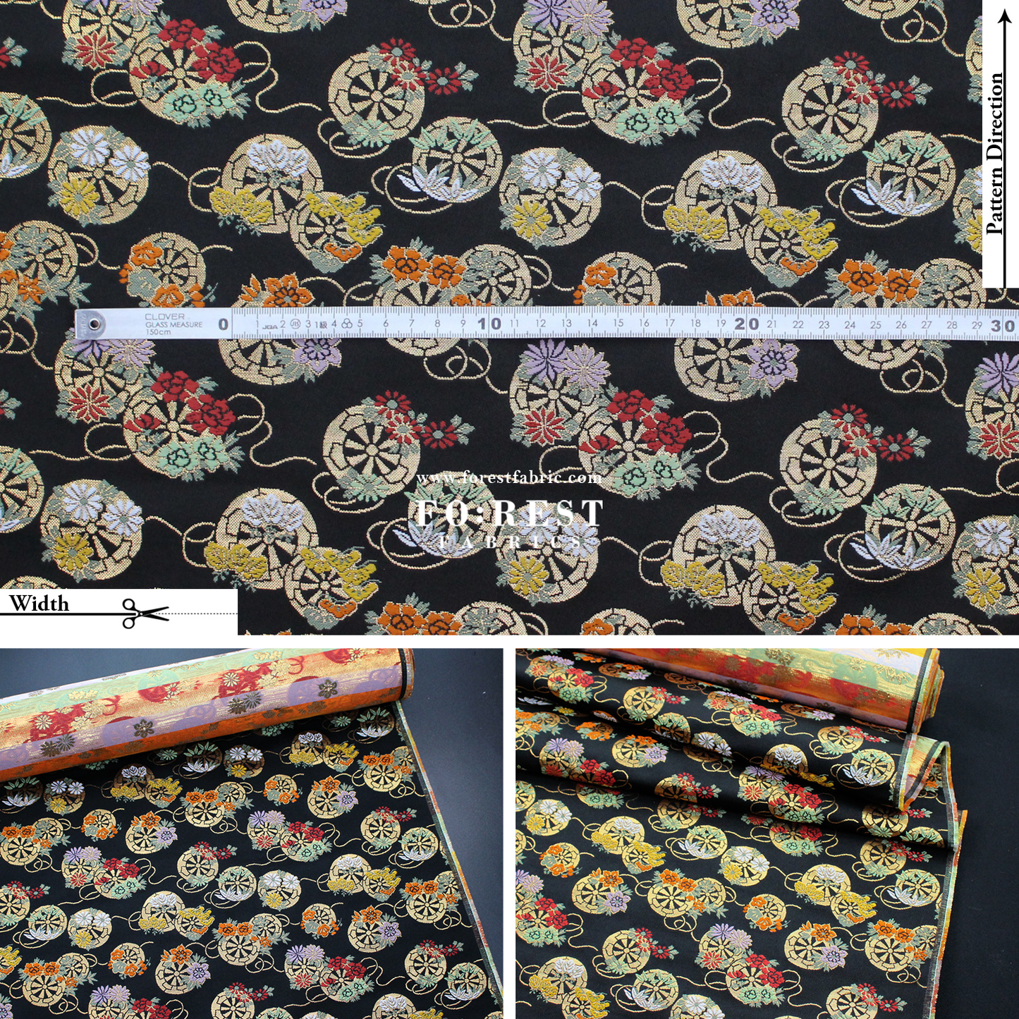 Gold Brocade - fabric Balck - FO:REST Fabric 布恩堂Liberty fabrictana lawnjapanese fabricykk zipper