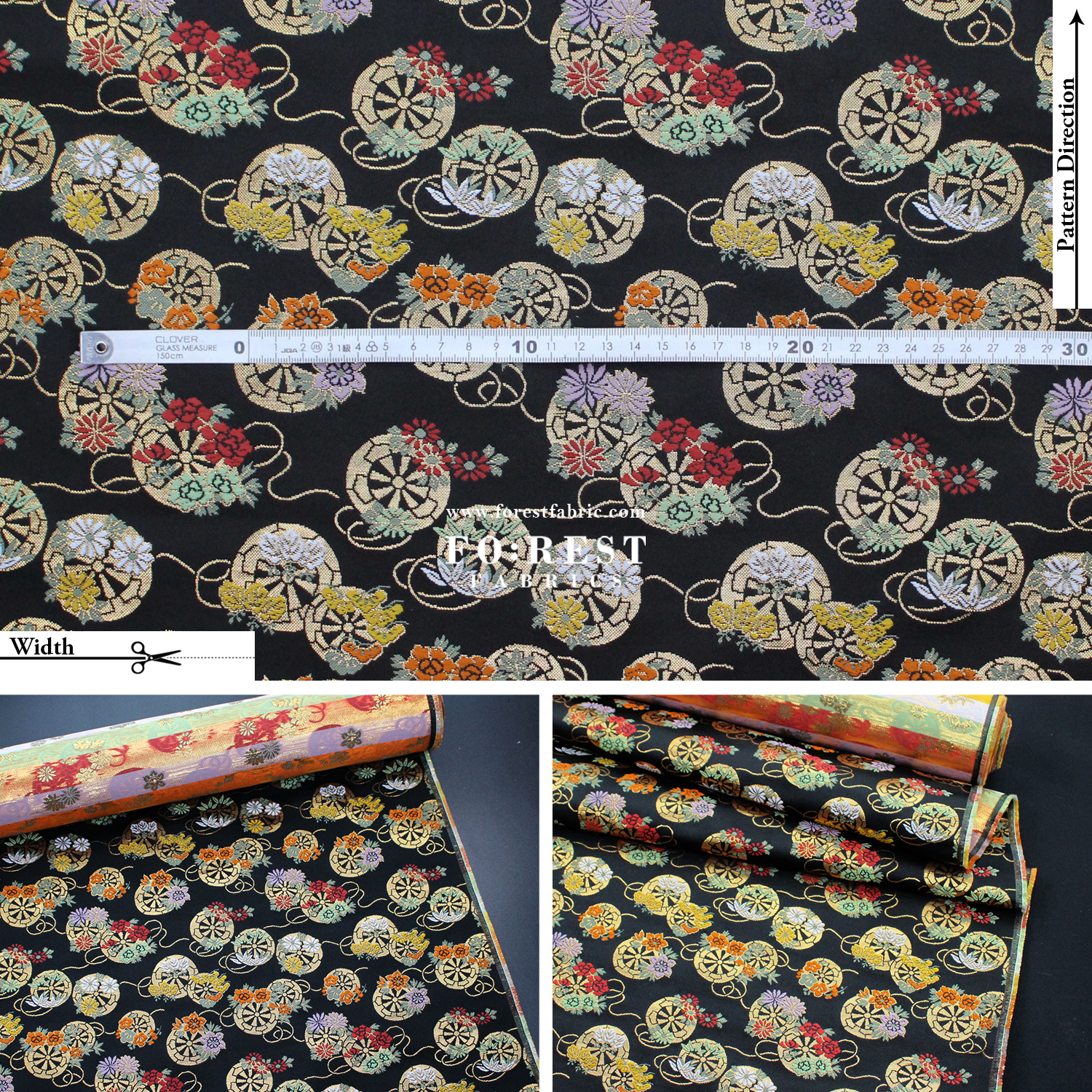 Gold Brocade - fabric Balck - FO:REST Fabric 布恩堂Liberty fabrictana lawnjapanese fabricykk zipper