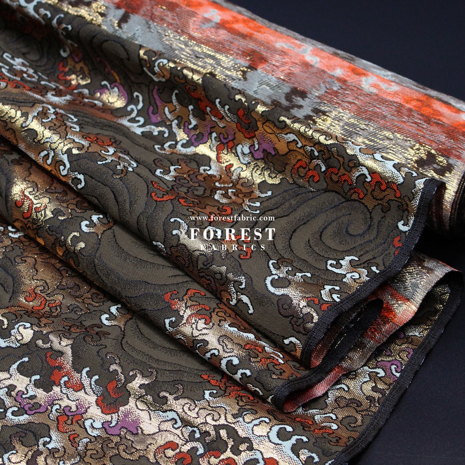 Gold Brocade - Fire fabric - FO:REST Fabric 布恩堂Liberty fabrictana lawnjapanese fabricykk zipper