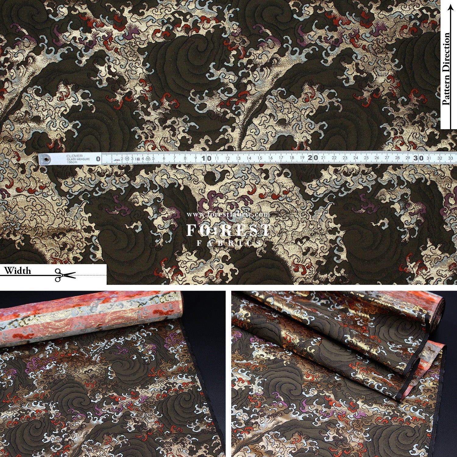 Gold Brocade - Fire fabric - FO:REST Fabric 布恩堂Liberty fabrictana lawnjapanese fabricykk zipper