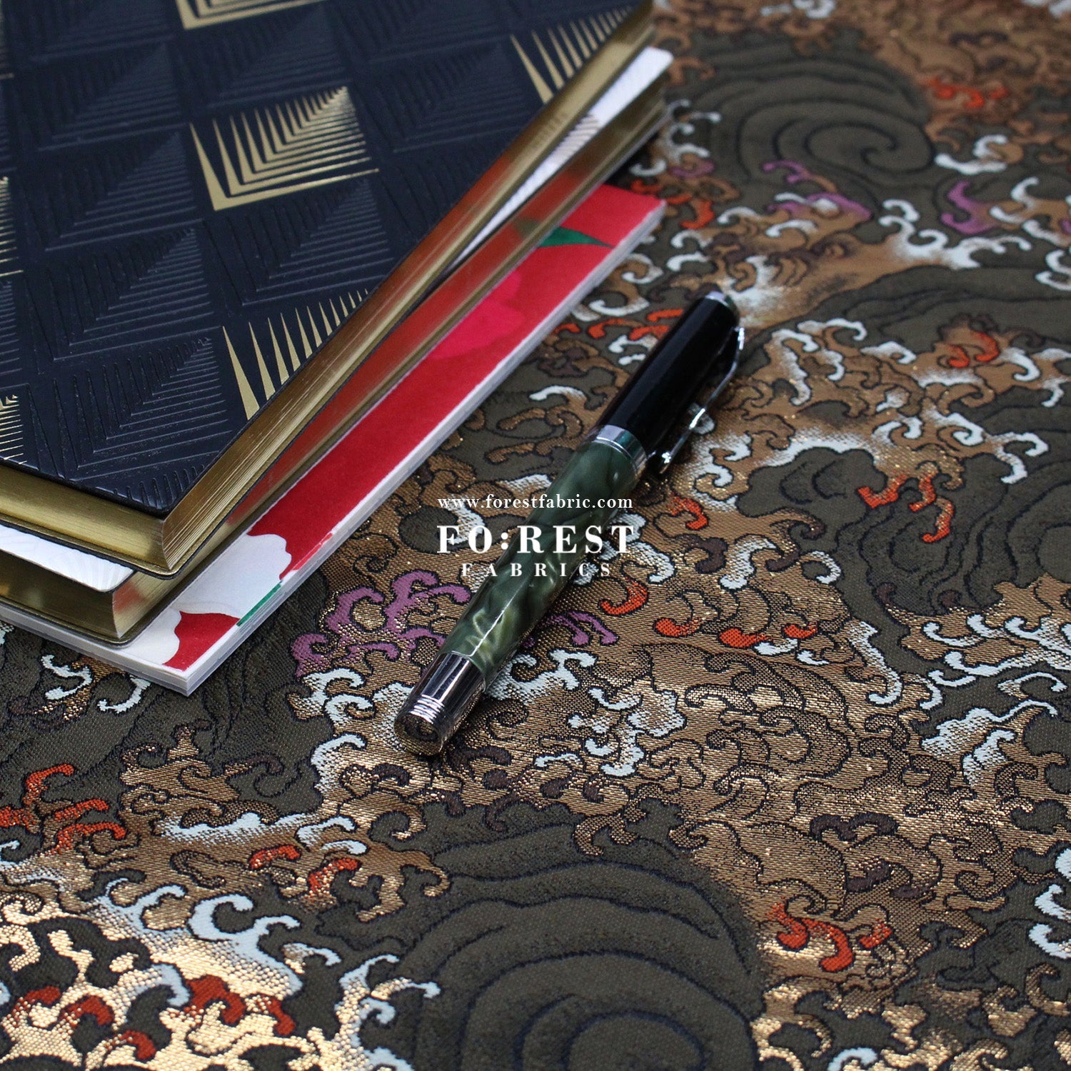 Gold Brocade - Fire fabric - FO:REST Fabric 布恩堂Liberty fabrictana lawnjapanese fabricykk zipper
