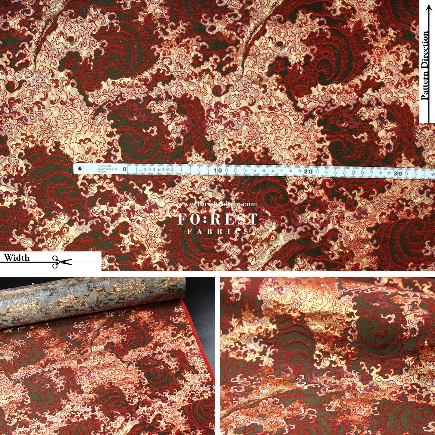 Gold Brocade - Fire fabric - FO:REST Fabric 布恩堂Liberty fabrictana lawnjapanese fabricykk zipper