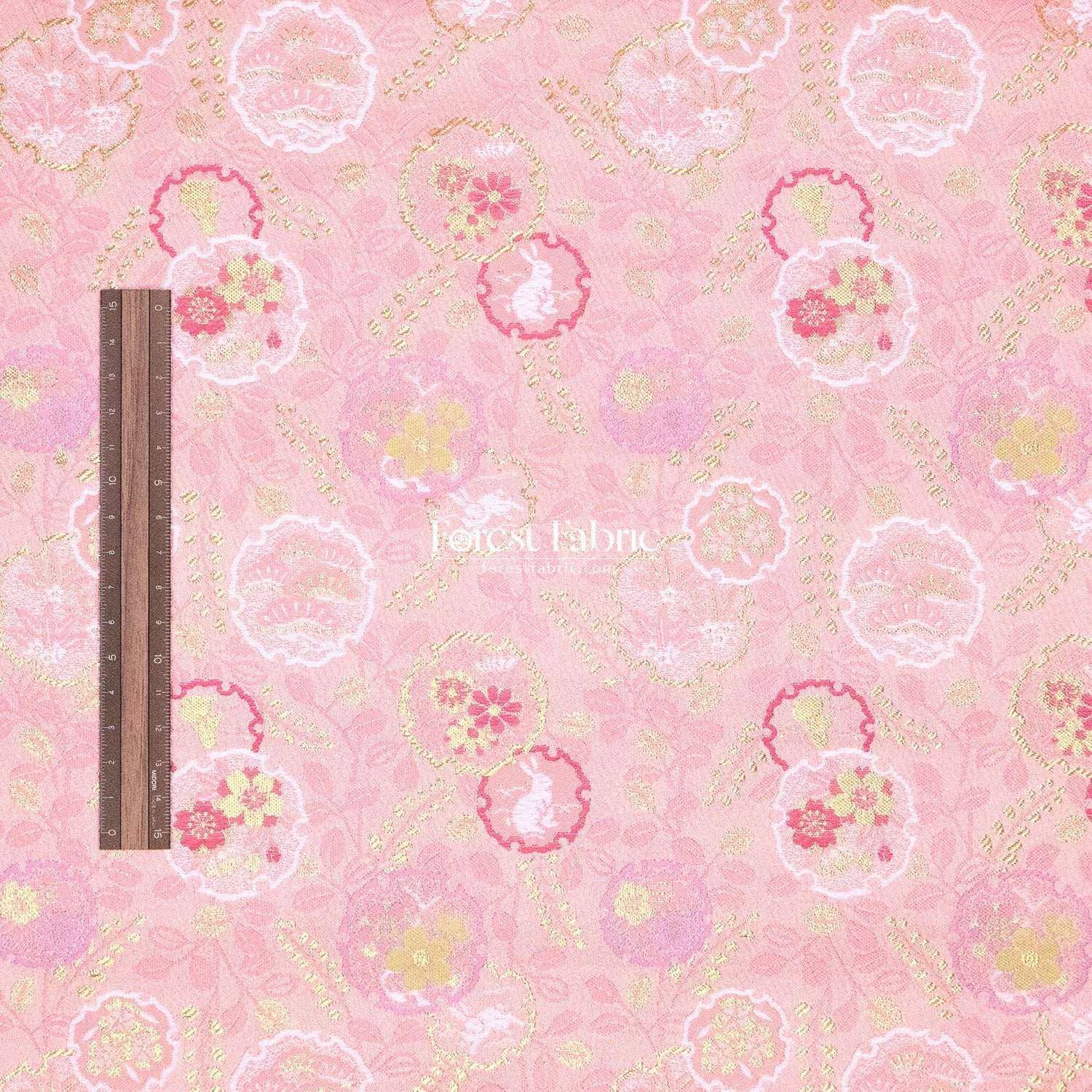Gold Brocade - Floral Snow Rabbits fabric Pink - FO:REST Fabric 布恩堂Liberty fabrictana lawnjapanese fabricykk zipper