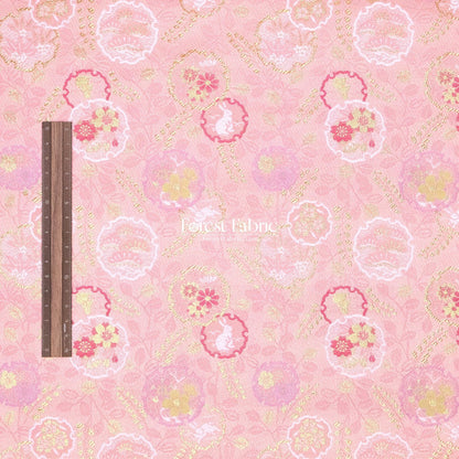 Gold Brocade - Floral Snow Rabbits fabric Pink - FO:REST Fabric 布恩堂Liberty fabrictana lawnjapanese fabricykk zipper