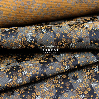 Gold Brocade - Flower fabric Black - FO:REST Fabric 布恩堂Liberty fabrictana lawnjapanese fabricykk zipper