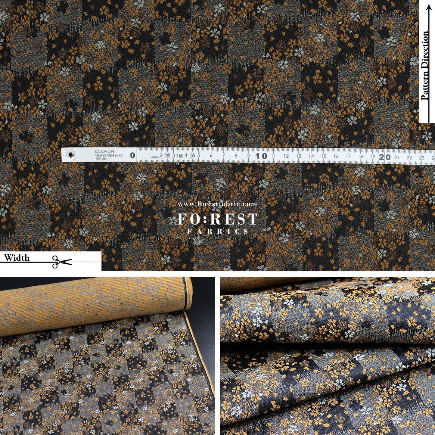 Gold Brocade - Flower fabric Black - FO:REST Fabric 布恩堂Liberty fabrictana lawnjapanese fabricykk zipper