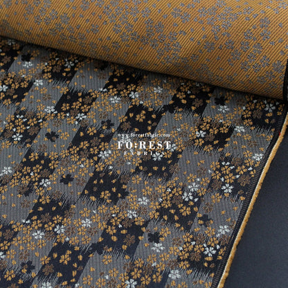 Gold Brocade - Flower fabric Black - FO:REST Fabric 布恩堂Liberty fabrictana lawnjapanese fabricykk zipper