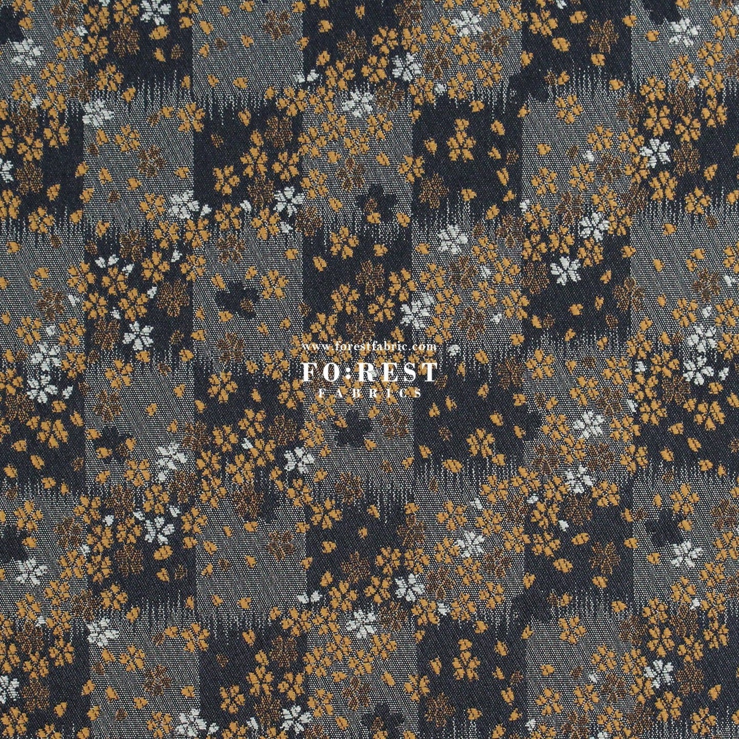 Gold Brocade - Flower fabric Black - FO:REST Fabric 布恩堂Liberty fabrictana lawnjapanese fabricykk zipper