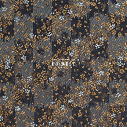 Gold Brocade - Flower fabric Black - FO:REST Fabric 布恩堂Liberty fabrictana lawnjapanese fabricykk zipper