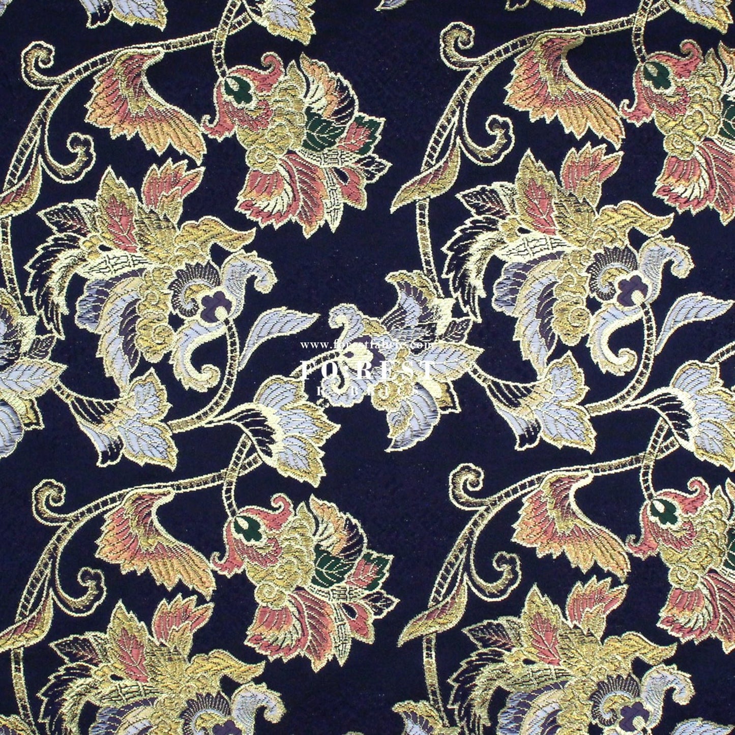 Gold Brocade - Flower fabric Navy - FO:REST Fabric 布恩堂Liberty fabrictana lawnjapanese fabricykk zipper