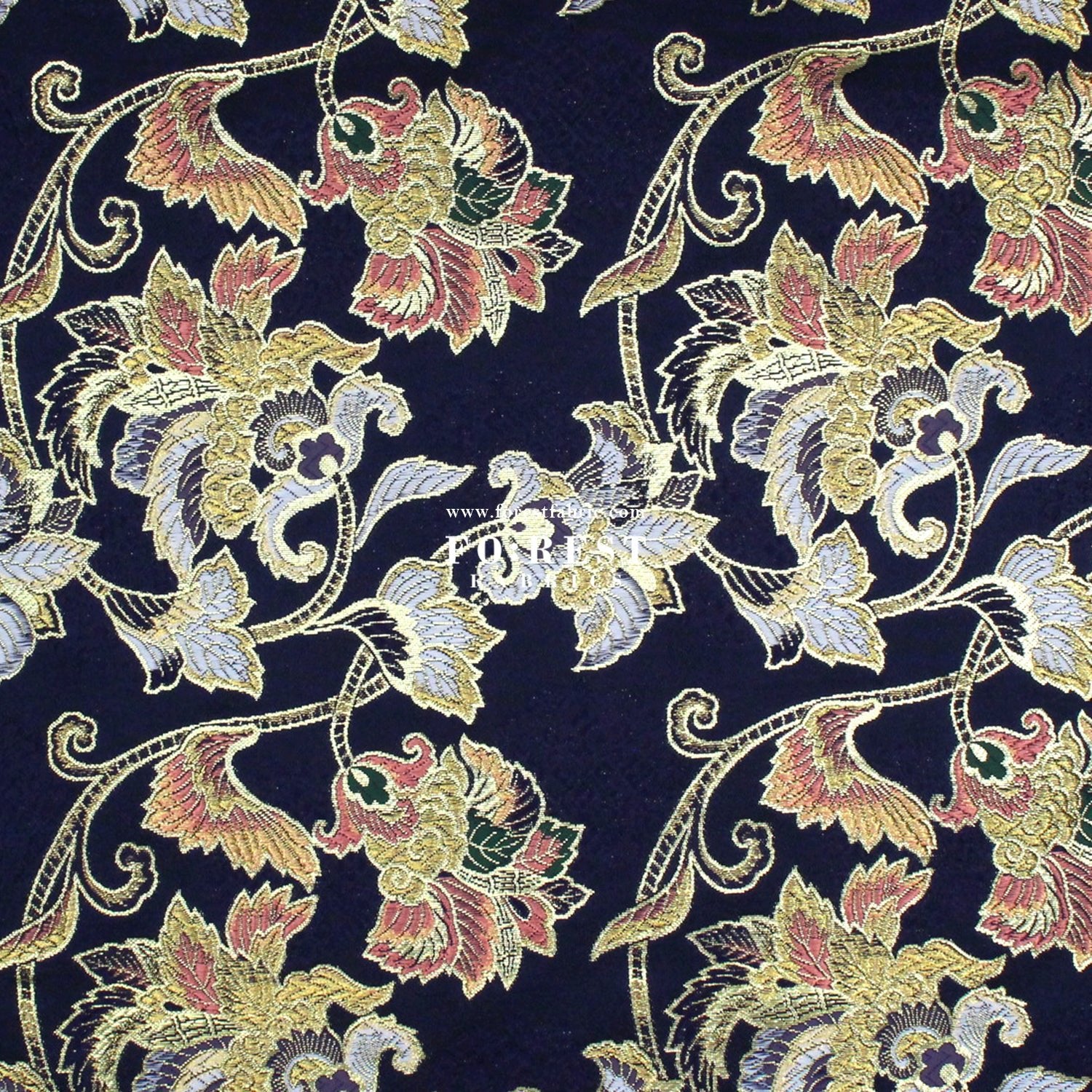 Gold Brocade - Flower fabric Navy - FO:REST Fabric 布恩堂Liberty fabrictana lawnjapanese fabricykk zipper
