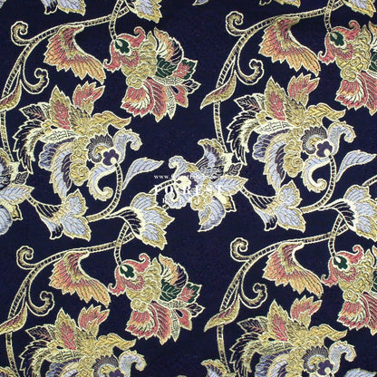 Gold Brocade - Flower fabric Navy - FO:REST Fabric 布恩堂Liberty fabrictana lawnjapanese fabricykk zipper