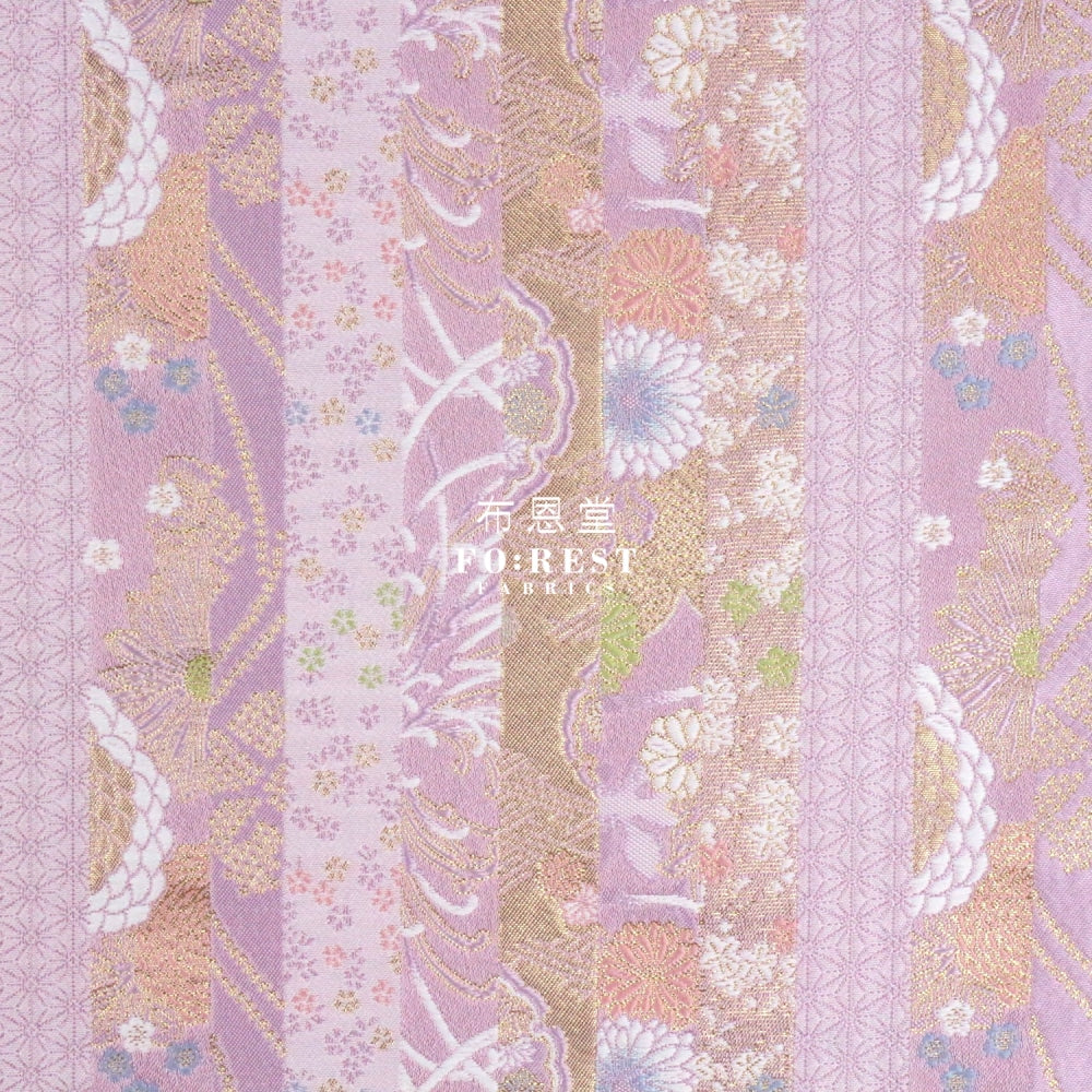 Gold Brocade - Flower Fabric Pink Polyester
