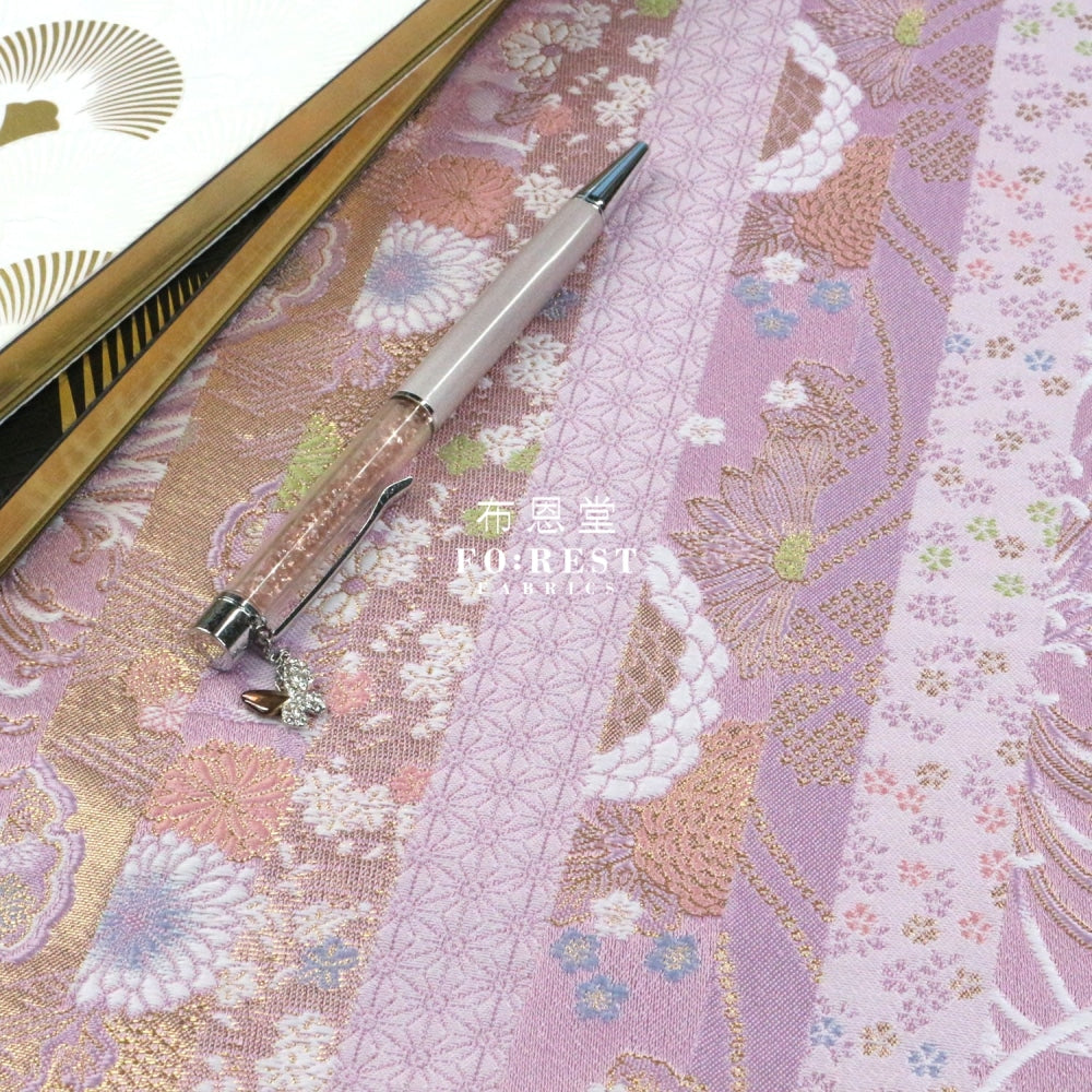 Gold Brocade - Flower Fabric Pink Polyester