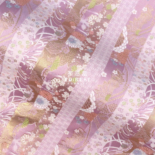 Gold Brocade - Flower Fabric Pink Polyester