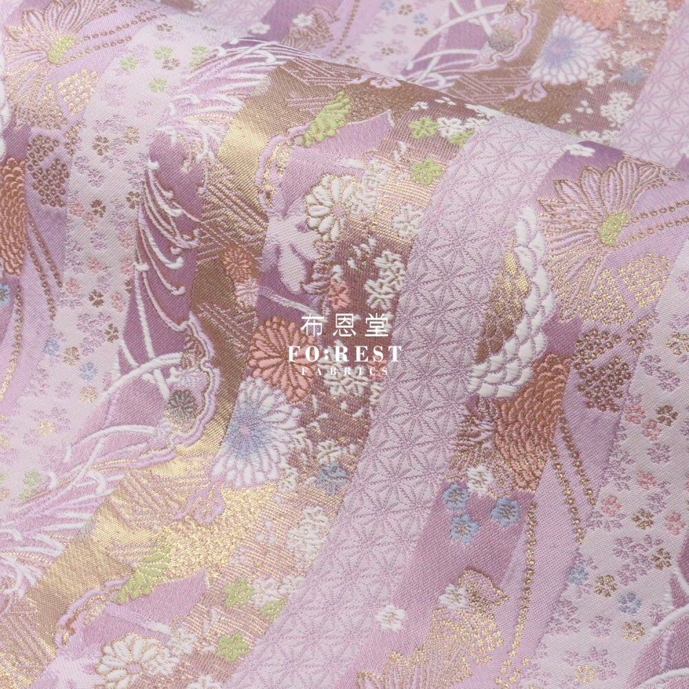 Gold Brocade - Flower Fabric Pink Polyester