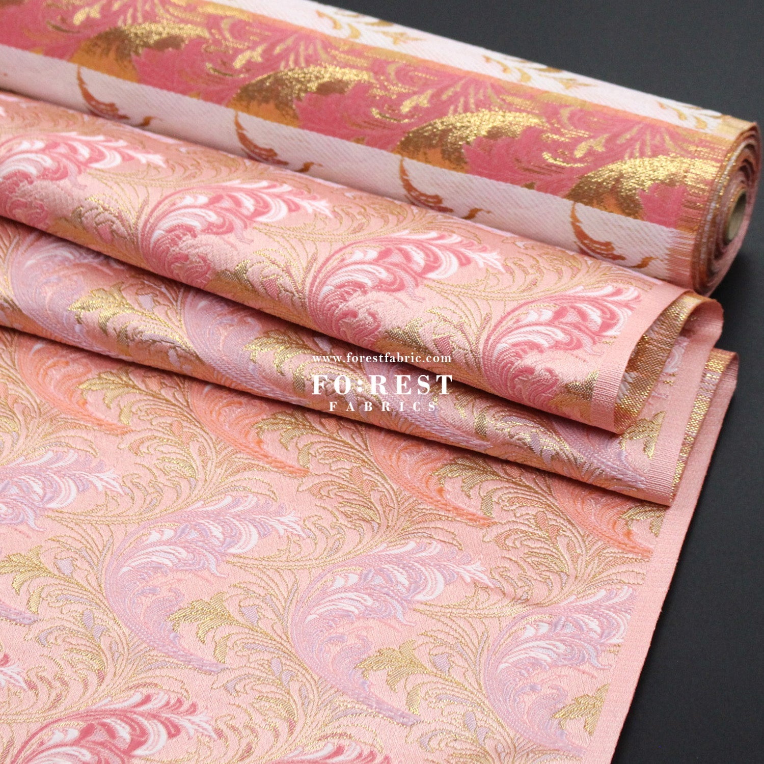Gold Brocade - Flower fabric Pink - FO:REST Fabric 布恩堂Liberty fabrictana lawnjapanese fabricykk zipper
