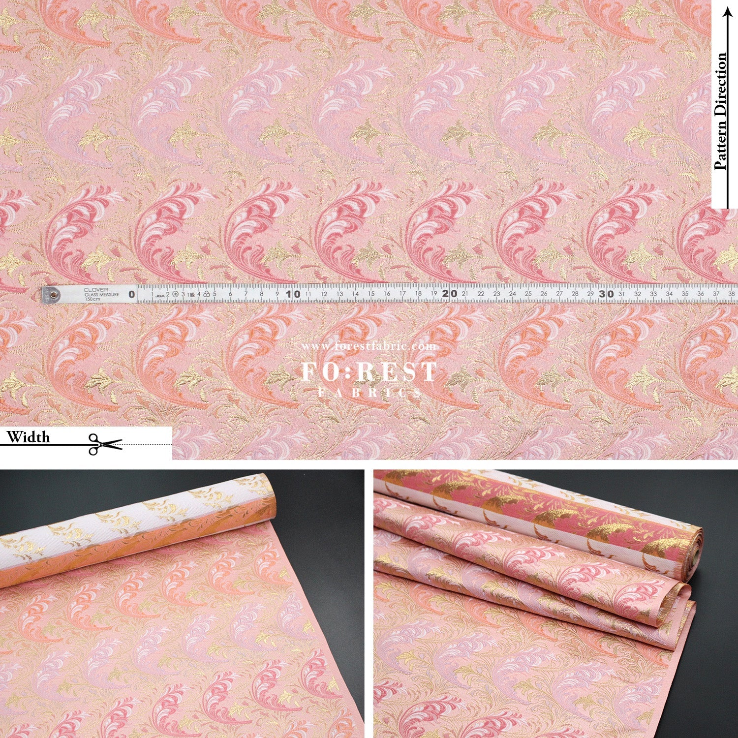 Gold Brocade - Flower fabric Pink - FO:REST Fabric 布恩堂Liberty fabrictana lawnjapanese fabricykk zipper