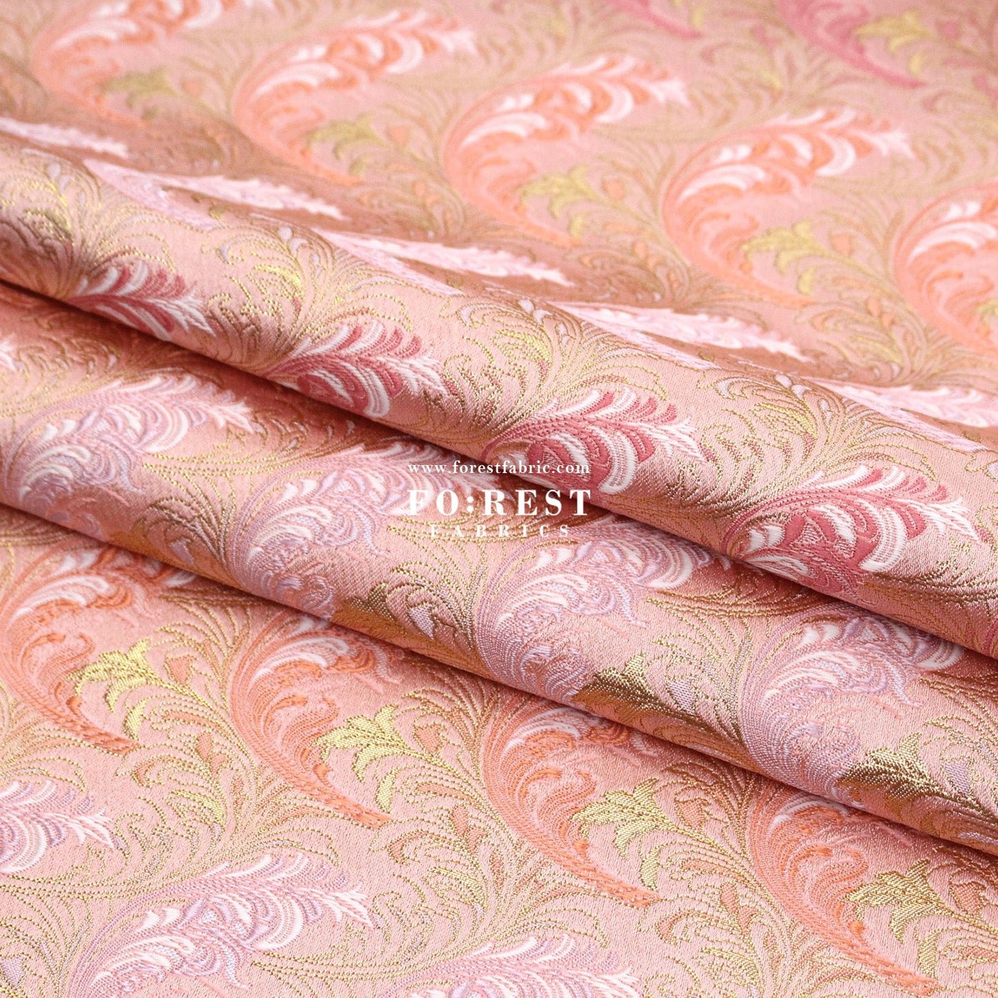 Gold Brocade - Flower fabric Pink - FO:REST Fabric 布恩堂Liberty fabrictana lawnjapanese fabricykk zipper